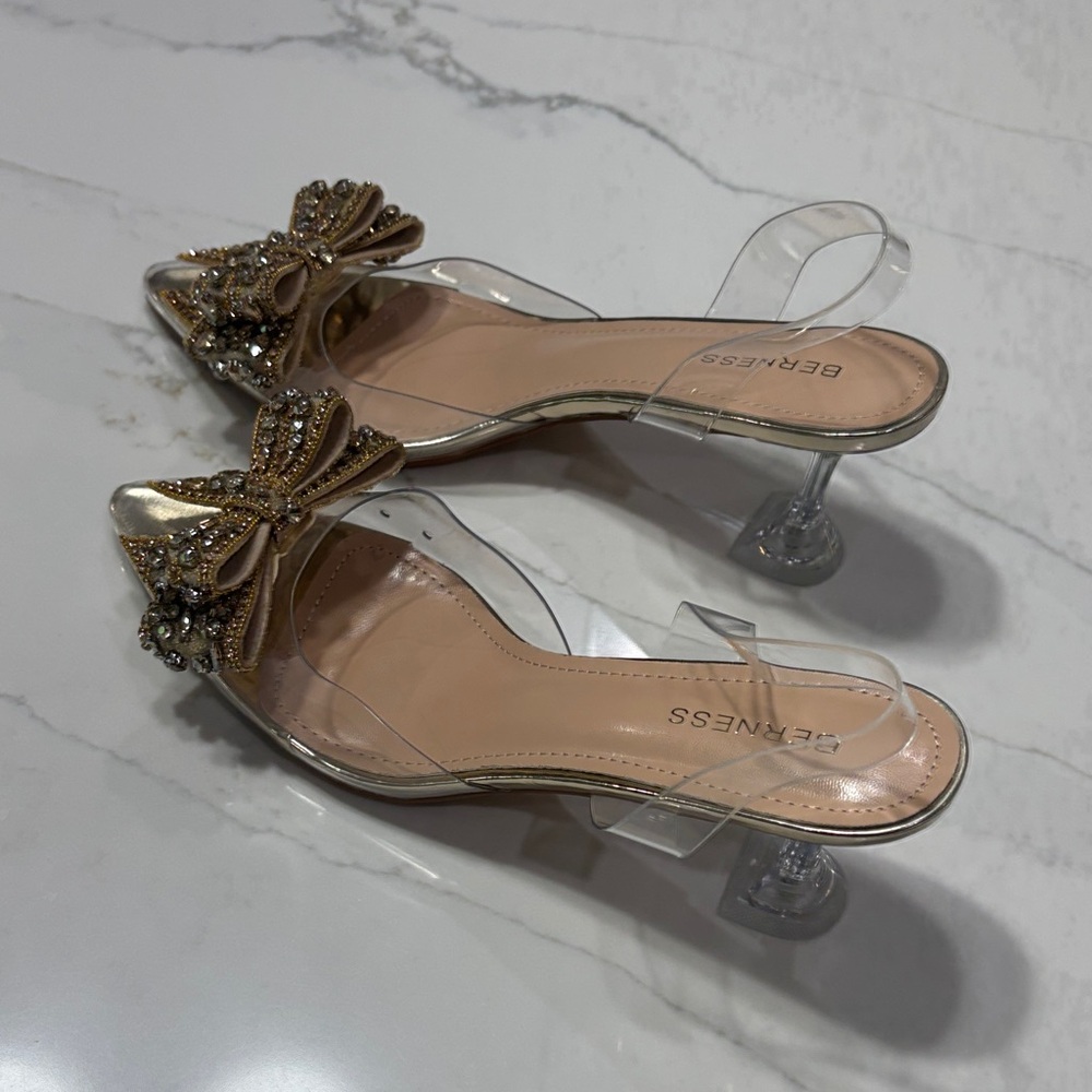 Crystal Bow Clear Mule in Gold - Picture 10 of 15